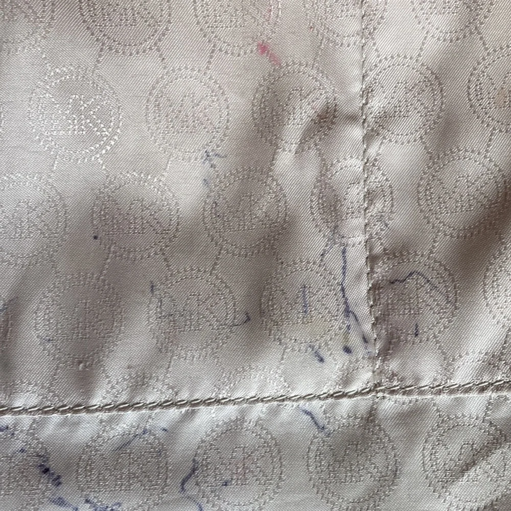 Michael Kors Beige Monogram Satchel with Tan Leather Trim